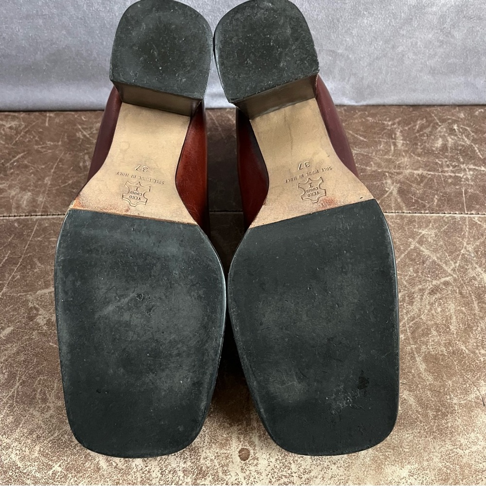 Vintage CHARLES‎ DAVID Brown Leather Block Heels Shoes Womens 37 Made In Italy - Picture 8 of 10